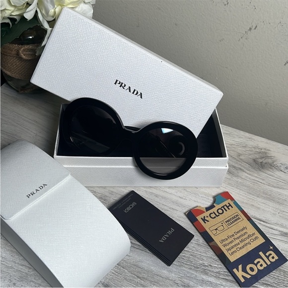 💎 PRADA NEW Women Round SPR27N 1AB-5W1 Gloss black; Gray POLARIZED sunglasses - Picture 10 of 15